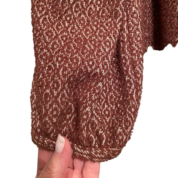 Madewell Square Neck Puff Sleeve Top Brown And Cream Pattern Large - Picture 3 of 6